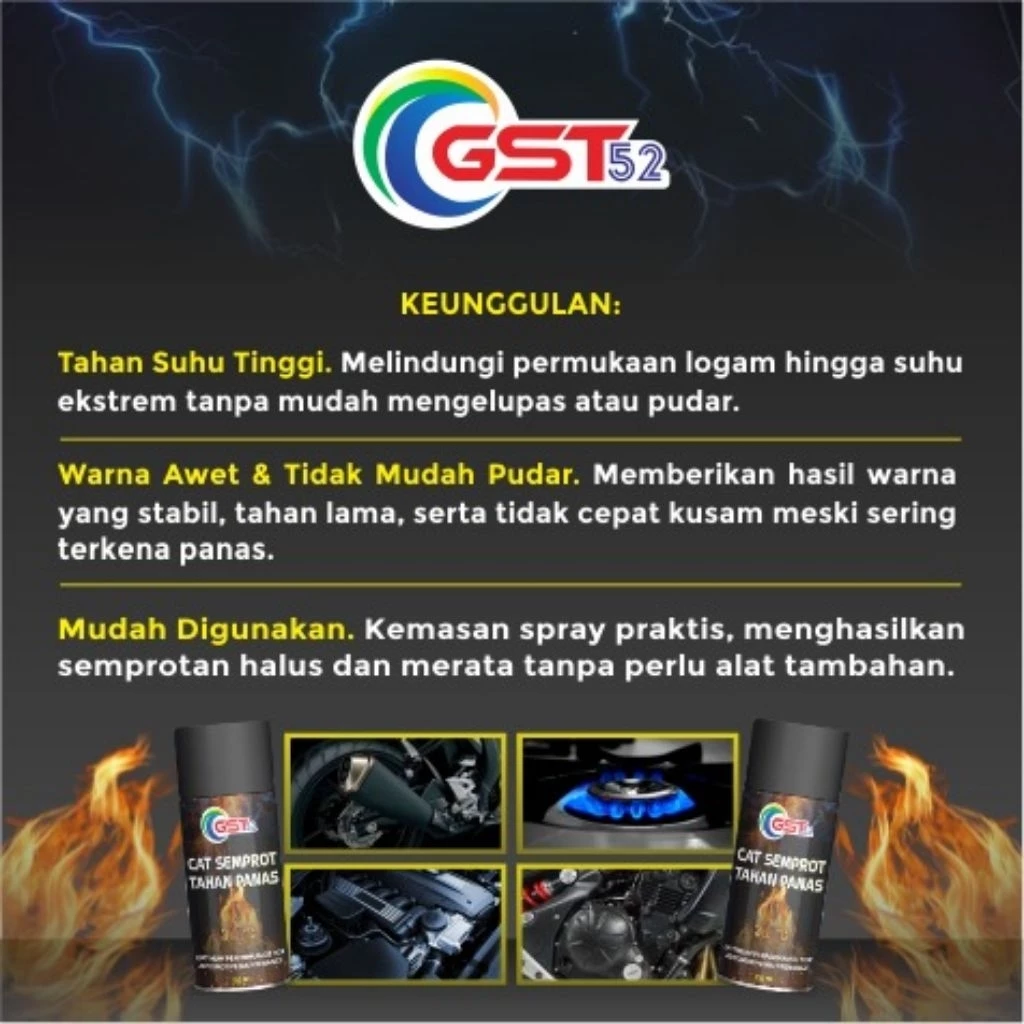 GST52 Cat Semprot Tahan Panas Hi Temp Pilok Cat Tahan Panas Knalpot - Gambar 4